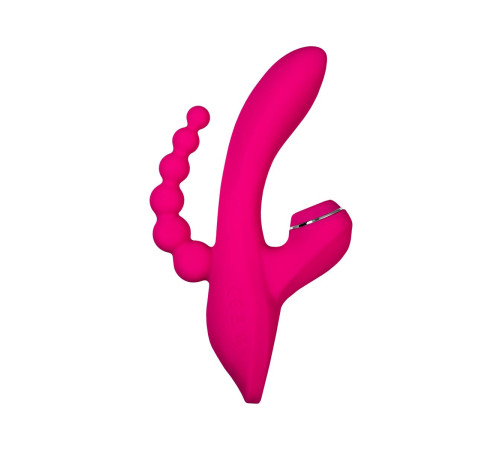 Ярко-розовый вибростимулятор 3-в-1 Tripling - 21 см.