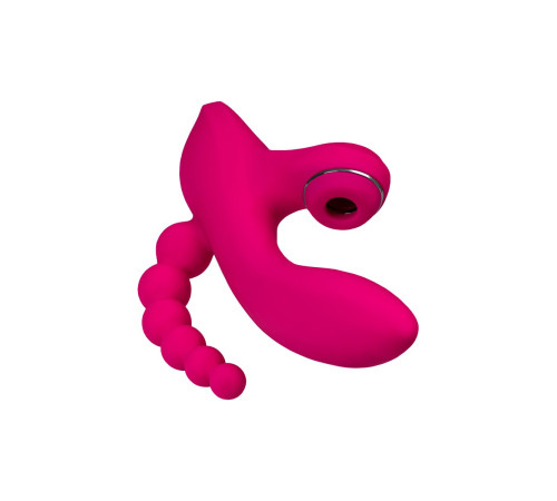 Ярко-розовый вибростимулятор 3-в-1 Tripling - 21 см.