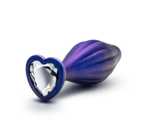 Фиолетовая анальная пробка с кристаллом-сердцем Matrix Wavy Bling Plug - 11,4 см.