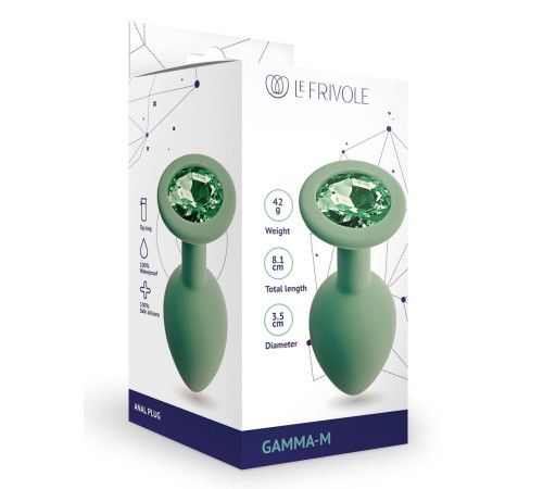 Салатовая анальная пробка с кристаллом Gamma-M - 8,1 см.
