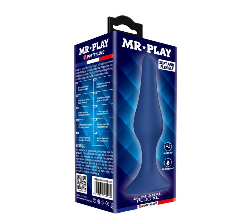 Синяя анальная пробка Slim Anal Plug XL - 15,4 см.