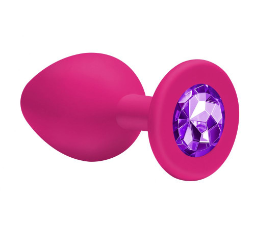 Малая розовая анальная пробка Emotions Cutie Small с фиолетовым кристаллом - 7,5 см.