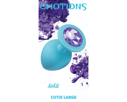 Заказать Большая голубая анальная пробка Emotions Cutie Large с фиолетовым кристаллом - 10 см.