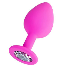 Розовая анальная втулка Brilliant с прозрачным кристаллом - 8 см.