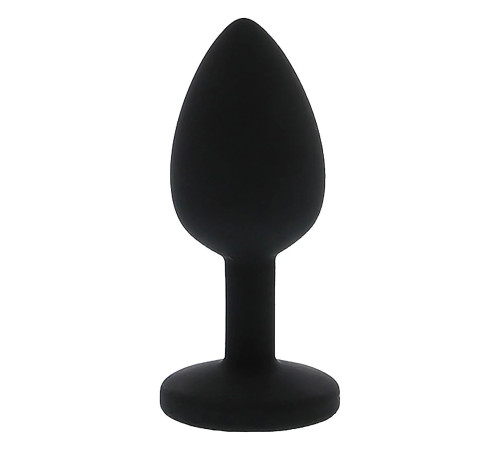 Черная гладкая анальная пробка с розовым кристаллом Silicone Diamond Plug - 7 см.