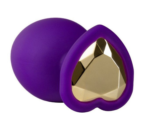 Фиолетовая анальная пробка с золотистым кристаллом-сердцем Bling Plug Small - 7,6 см.