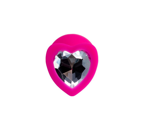 Розовая анальная втулка Diamond Heart с прозрачным кристаллом - 8 см.