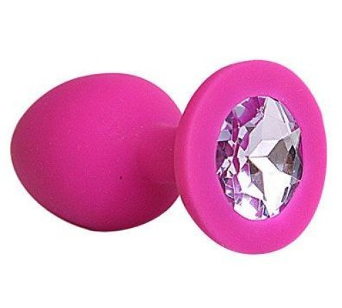 Ярко-розовая анальная пробка с сиреневым кристаллом - 9,5 см.