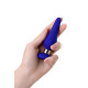 Синяя силиконовая анальная втулка с ограничителем - 10 см.