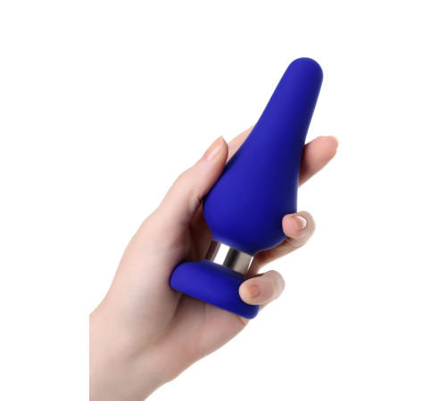 Синяя силиконовая анальная втулка с ограничителем - 13 см.