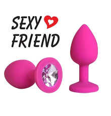 Розовая анальная втулка с сиреневым кристаллом - 7,3 см.