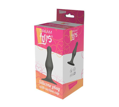 Серый удлиненный анальный стимулятор PLUG WITH SUCTION CUP - 10,3 см.