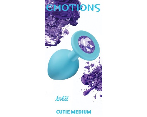 Заказать Средняя голубая анальная пробка Emotions Cutie Medium с фиолетовым кристаллом - 8,5 см.