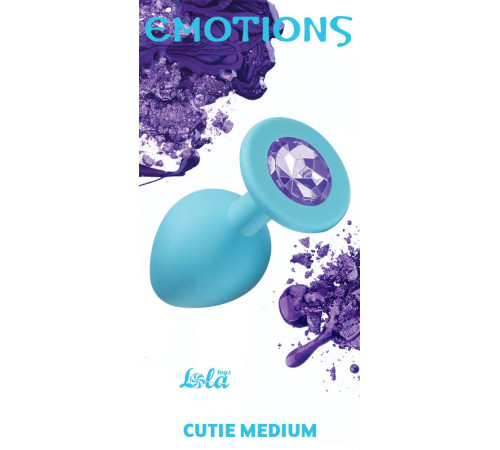 Средняя голубая анальная пробка Emotions Cutie Medium с фиолетовым кристаллом - 8,5 см.