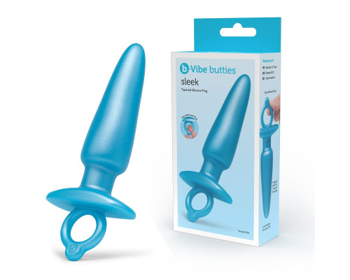 Заказать Голубая анальная пробка с кольцом Sleek Tapered Silicone Plug - 15 см.