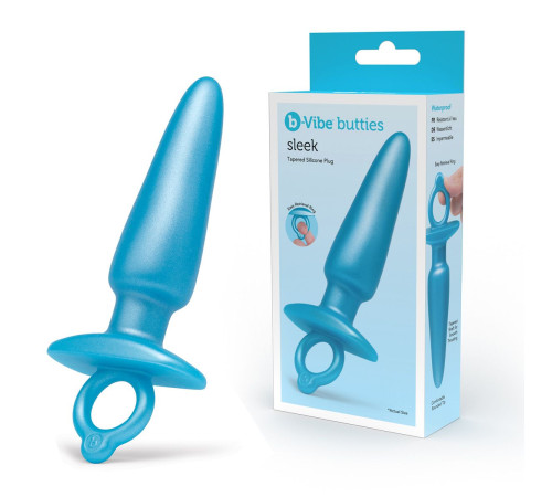 Голубая анальная пробка с кольцом Sleek Tapered Silicone Plug - 15 см.