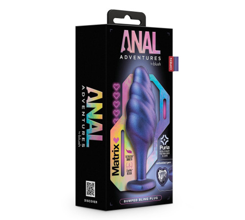 Фиолетовая анальная пробка с кристаллом-сердцем Matrix Bumped Bling Plug - 11,4 см.