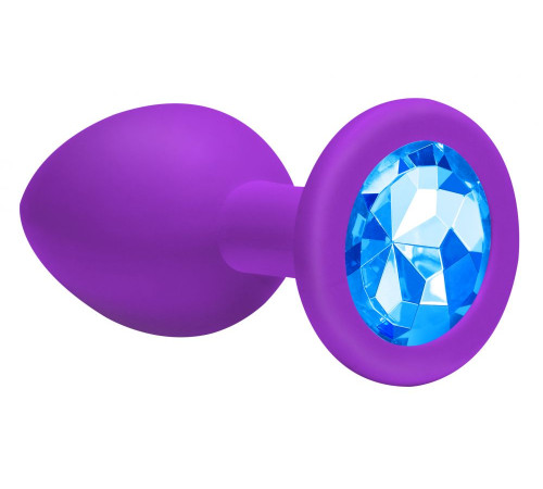 Большая фиолетовая анальная пробка Emotions Cutie Large с голубым кристаллом - 10 см.
