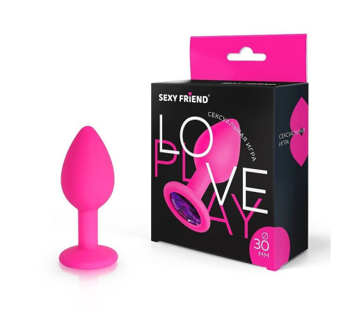 Розовая силиконовая анальная втулка с фиолетовым кристаллом - 7,3 см.