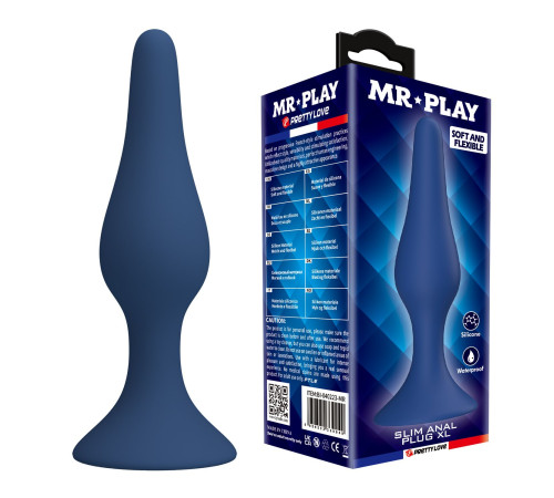 Синяя анальная пробка Slim Anal Plug XL - 15,4 см.