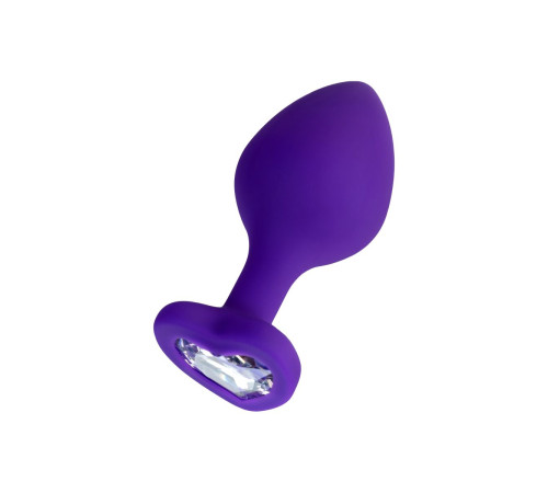 Фиолетовая анальная втулка Diamond Heart с прозрачным кристаллом - 8 см.