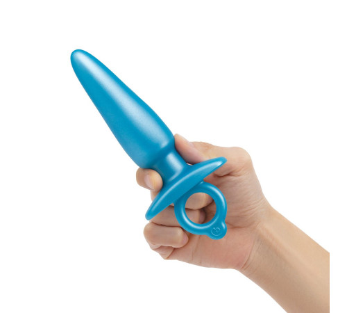 Голубая анальная пробка с кольцом Sleek Tapered Silicone Plug - 15 см.