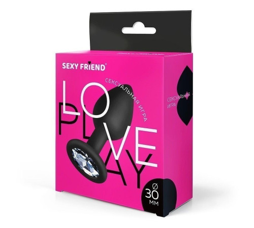 Черная силиконовая анальная втулка с прозрачным кристаллом - 7,3 см.