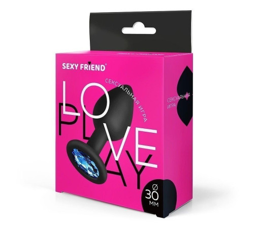 Черная силиконовая анальная втулка с синим кристаллом - 7,3 см.