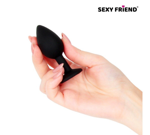 Черная силиконовая анальная втулка с малиновым кристаллом - 7,3 см.