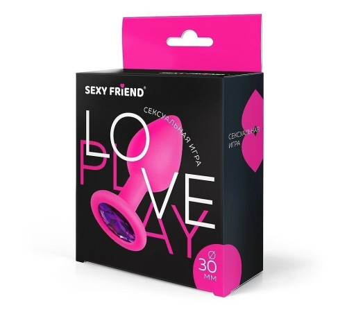 Розовая силиконовая анальная втулка с фиолетовым кристаллом - 7,3 см.