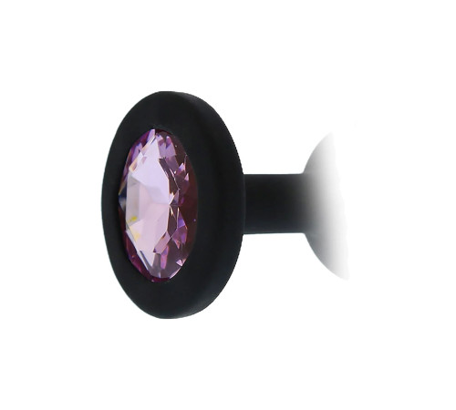 Черная гладкая анальная пробка с розовым кристаллом Silicone Diamond Plug - 7 см.