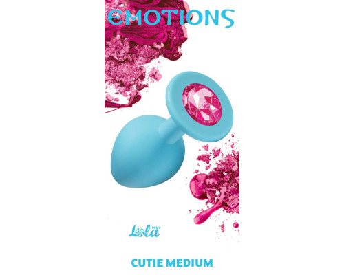Заказать Средняя голубая анальная пробка Emotions Cutie Medium с розовым кристаллом - 8,5 см.