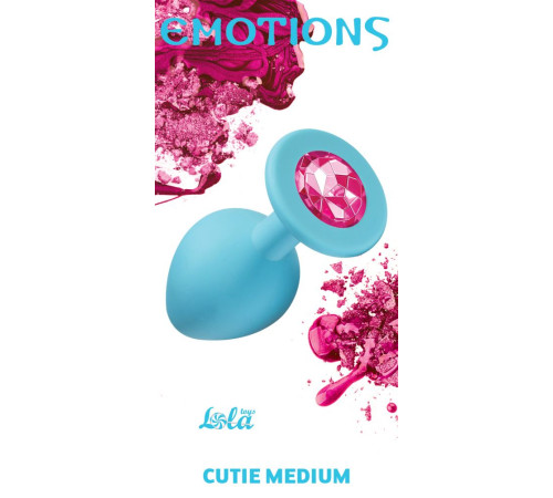 Средняя голубая анальная пробка Emotions Cutie Medium с розовым кристаллом - 8,5 см.