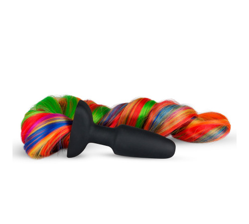 Черная анальная пробка с радужным хвостом Butt Plug With Tail