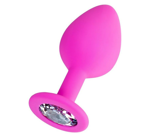 Розовая анальная втулка Brilliant с прозрачным кристаллом - 7 см.