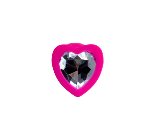 Розовая анальная втулка Diamond Heart с прозрачным кристаллом - 7 см.