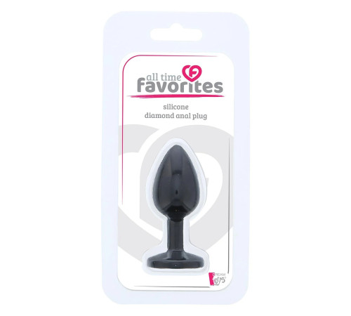 Черная гладкая анальная пробка с розовым кристаллом Silicone Diamond Plug - 7 см.