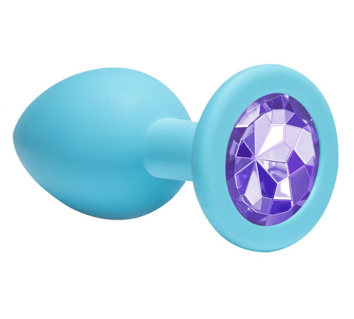 Средняя голубая анальная пробка Emotions Cutie Medium с фиолетовым кристаллом - 8,5 см.