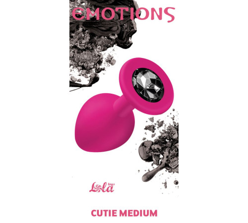 Средняя розовая анальная пробка Emotions Cutie Medium с чёрным кристаллом - 8,5 см.