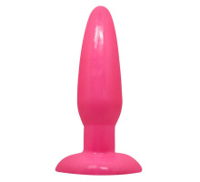 Розовая анальная пробка с подошвой-присоской - 13,5 см.