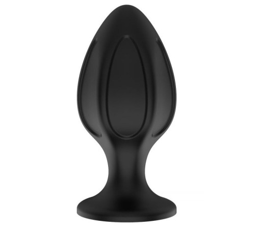 Черная средняя силиконовая анальная пробка с вертикальными бороздками