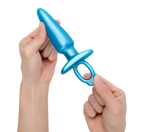 Голубая анальная пробка с кольцом Sleek Tapered Silicone Plug - 15 см.