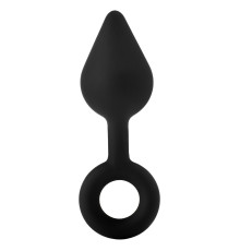 Черная анальная пробка с ручкой-кольцом XL Single Drop Plug - 14 см.