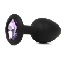 Черная анальная пробка с сиреневым кристаллом - 7,3 см.