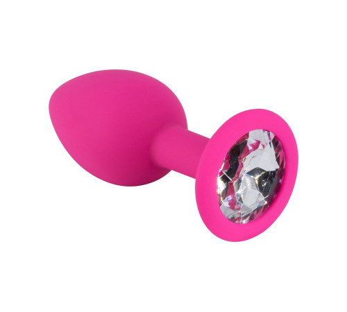 Розовая малая силиконовая пробка с прозрачным кристаллом
