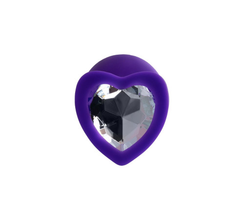 Фиолетовая анальная втулка Diamond Heart с прозрачным кристаллом - 8 см.