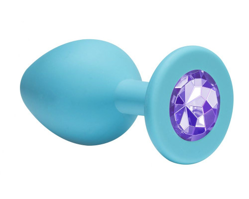 Заказать Малая голубая анальная пробка Emotions Cutie Small с фиолетовым кристаллом - 7,5 см.
