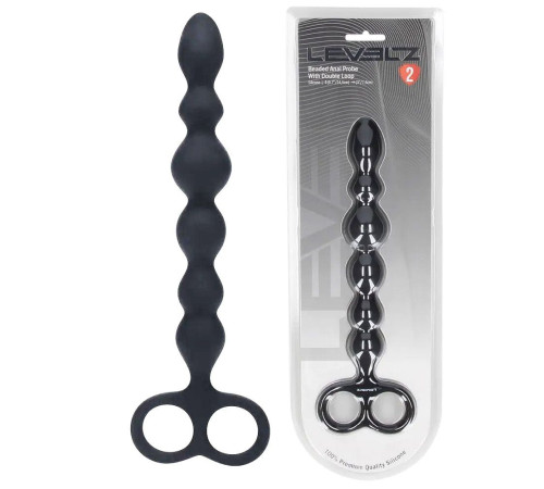 Черная анальная цепочка Beaded Silicone Anal Probe with Double Loop - 24 см.