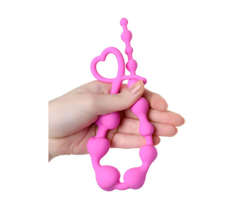 Розовая силиконовая анальная цепочка Long Sweety - 34 см.
