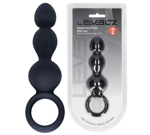 Черная анальная елочка Beaded Silicone Anal Probe with Loop